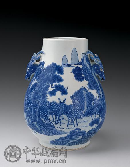 民国 青花受天百坛纹鹿头尊