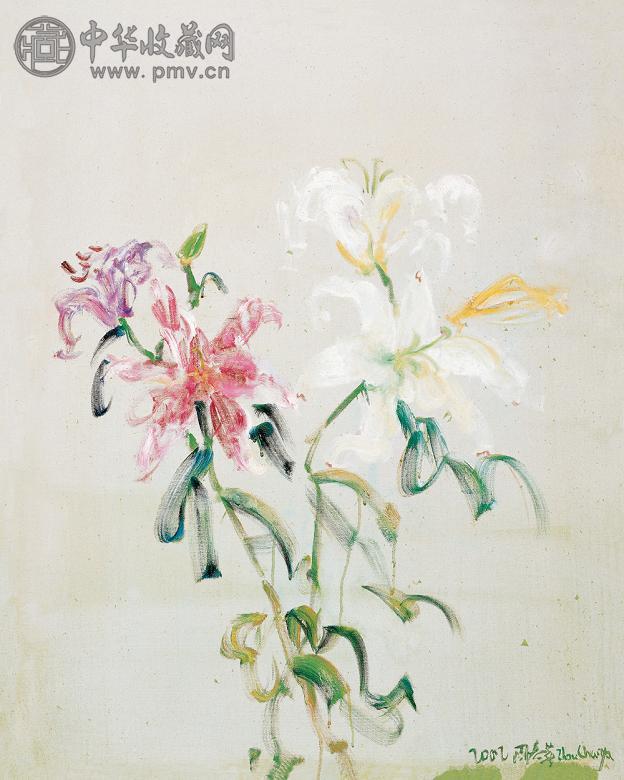 周春芽2002年作百合花布面油画收藏资讯|艺术家|书画家|书画名人|书法家
