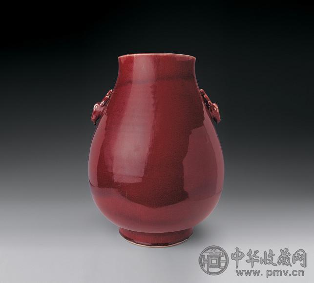 清 祭红釉鹿首双耳尊