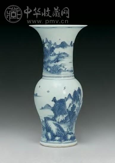 清康熙 青花山水人物凤尾尊