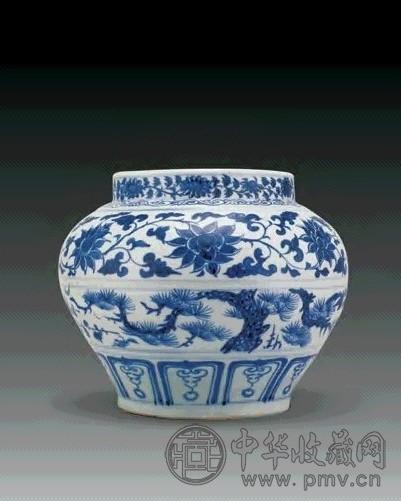 元 青花岁寒三友罐