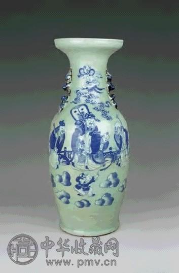 清中期 豆青釉青花三星大瓶