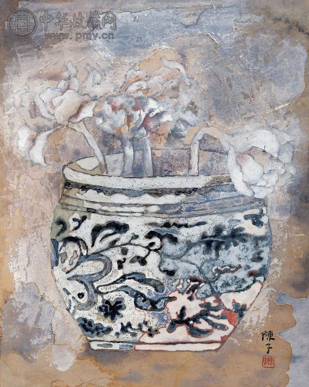 陈子 2005年作 瓶花 布面 油画