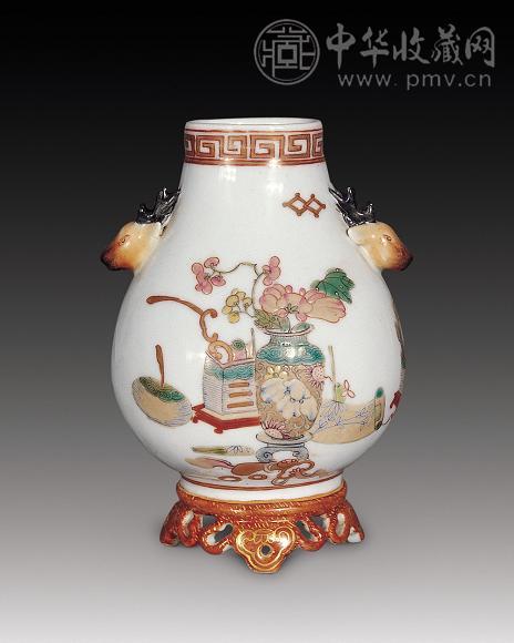 民国 粉彩博古小鹿头尊