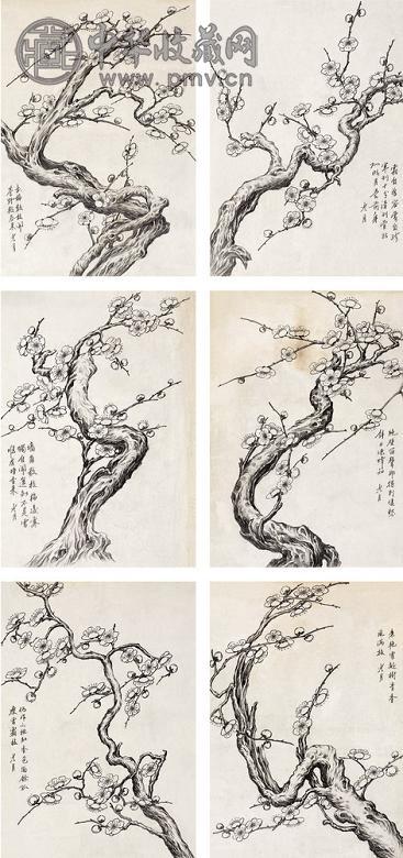 陶冷月 素描梅花(6幅) 纸本 素描