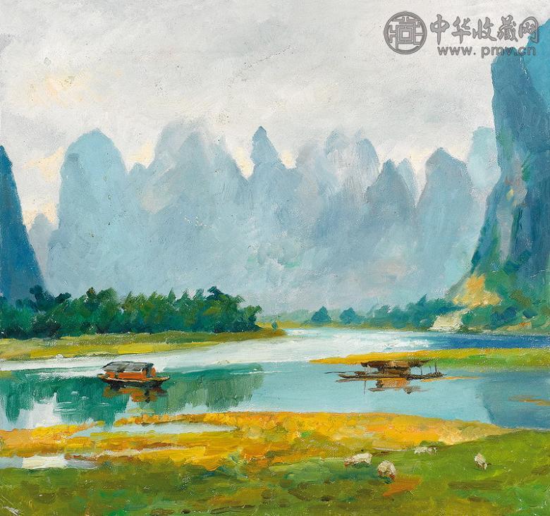 费以复 1979年作 桂林山水 纸本 油画