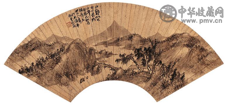 蒲华 癸酉(1873年)作 静山太古图 扇片 水墨泥金笺本