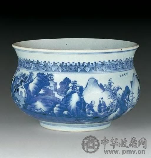 清康熙 青花山水人物炉