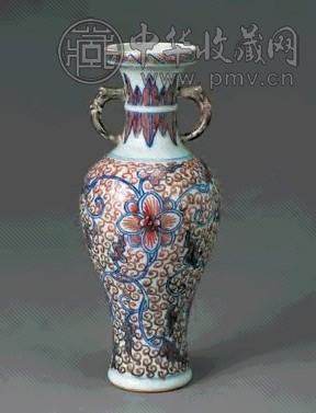 清光绪 青花釉里红花卉象耳瓶