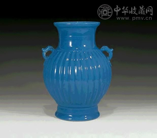 民国 天蓝釉线条双耳尊