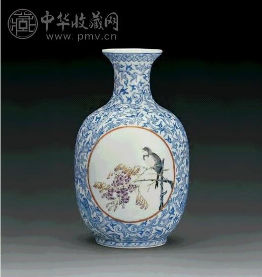 清 兰料彩折枝花鸟纹灯笼尊