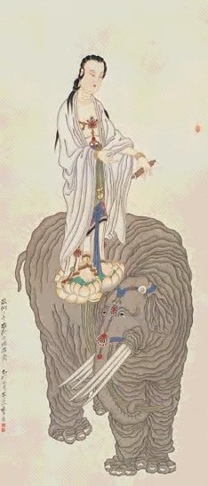 季康 观音 立轴 设色绢本