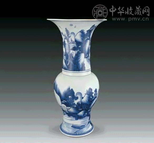 清康熙 青花山水人物凤尾尊