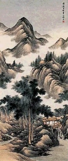 现代 祁崑 溪山过雨 轴