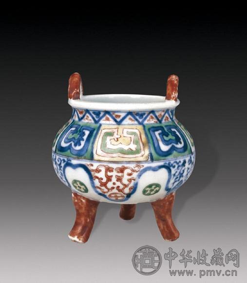 清光绪 五彩双耳炉