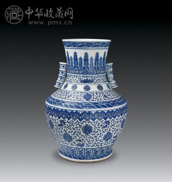 清光绪 青花缠枝莲纹竹节耳尊