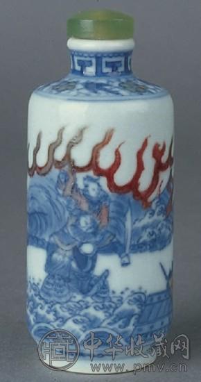 清道光 青花釉里红火烧赤壁烟壶