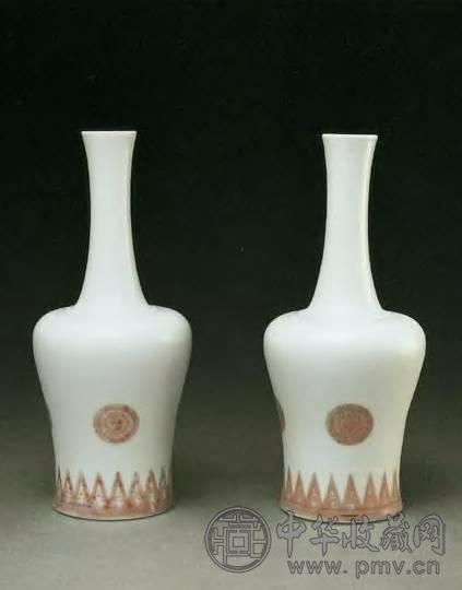 清康熙 青花釉里红团花纹摇铃尊(1对)