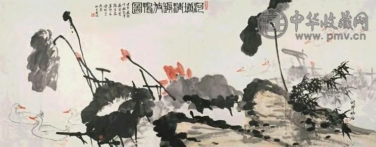 秦岭云 娄师白 张立辰 2002年作 荷塘清趣放鸭图 镜心 设色纸本