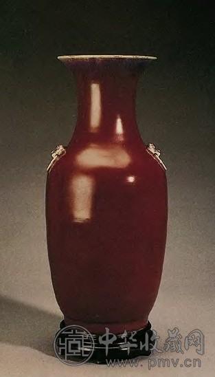 清乾隆 窑变钧红狮耳观音尊