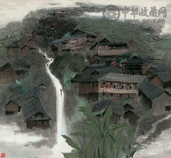 吴冠中 侗家村寨 镜心 设色纸本