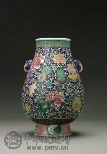 清 五彩皮球花卉纹兽耳鹿头尊