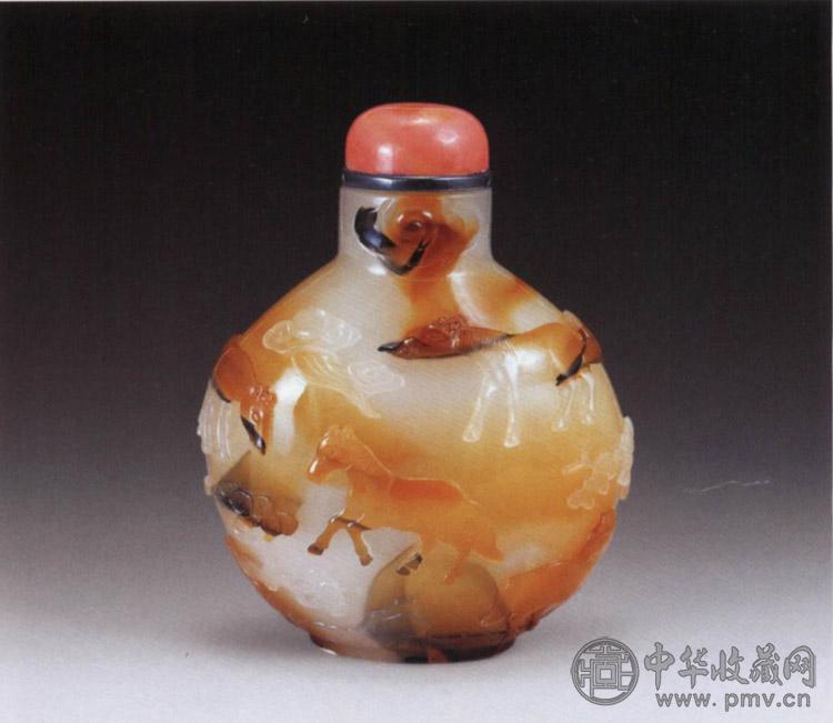 清中期 仿玛瑙料八骏鼻烟壶