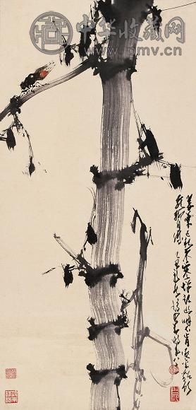 赵少昂 乙丑(1985年)作 秋篁寒蝉 立轴 设色纸本