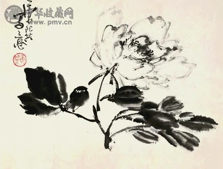 康师尧 牡丹 轴 水墨纸本