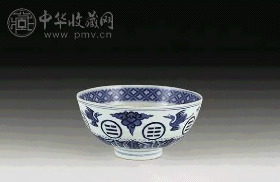 清光绪 青花八卦云鹤碗