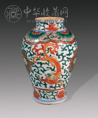 清初 五彩龙穿花小罐
