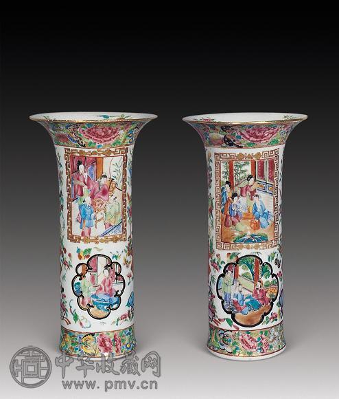 清中期 广彩人物花觚(1对)