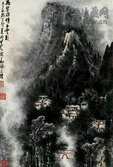 李可染 1987年 雨晴云起图 镜片 纸本设色