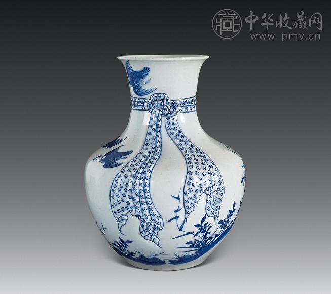 清中期 青花锦袝芦雁撇口尊