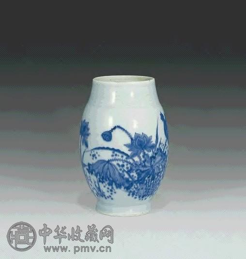 明崇祯 青花荷塘莲子罐
