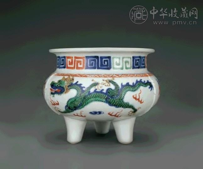 清光绪 青花五彩三足炉