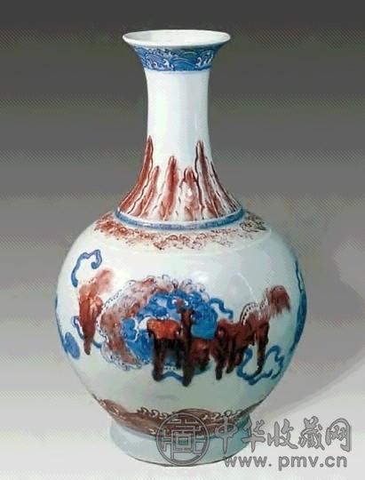 清 青花加紫狮纹瓶