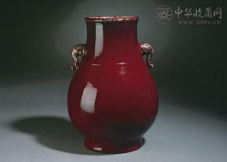 清乾隆 均红象耳尊