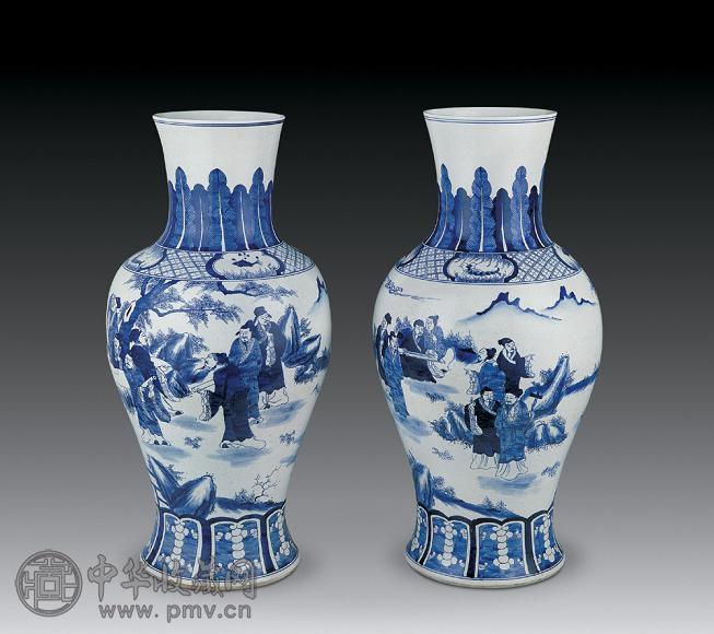 清末 青花人物大瓶(1对)