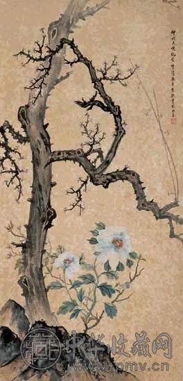 何香凝 梅花牡丹图 镜心 设色纸本