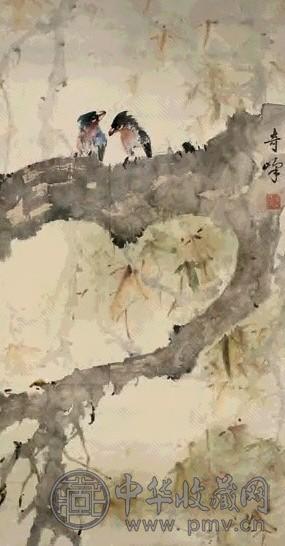 高奇峰 对语枝头 立轴 设色纸本