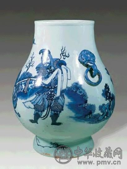 清光绪 青花人物象耳尊