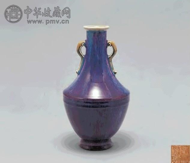 清乾隆 钧红窑变如意耳盖碗尊