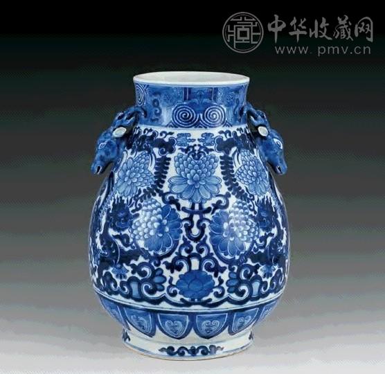 清 青花夔龙鹿头尊