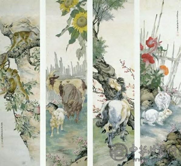 刘奎龄 动物 四屏