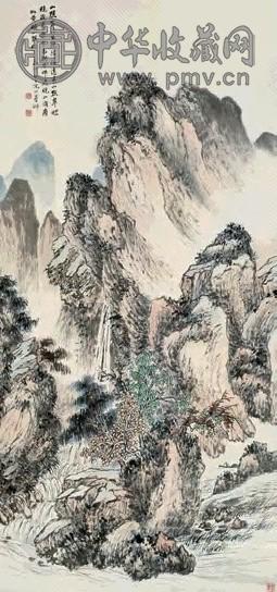 倪田 1917年作 吴山清远图 立轴 设色纸本