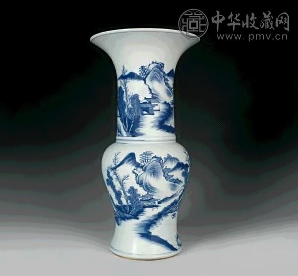 清雍正 青花山水纹凤尾尊