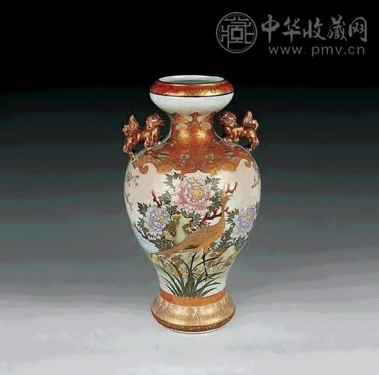 清 日本珐琅粉狮耳尊