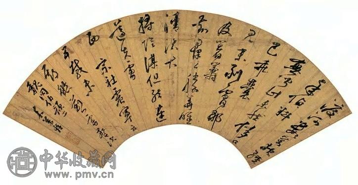 米万钟 草书 扇页 水墨金笺纸本