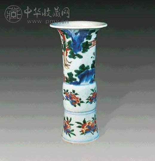 清 青花五彩人物花觚